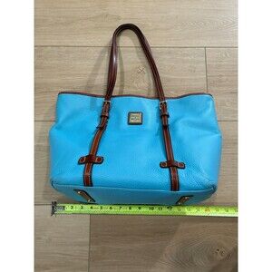 Dooney & Bourke Blue Leather Tote Bag Brown Straps Shoulder Purse Handbag